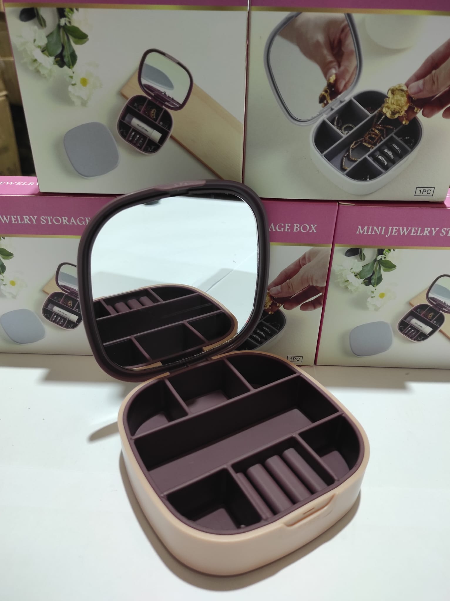 Mini joyero con espejo de viaje ( rosa , blanco ) - Imagen 6