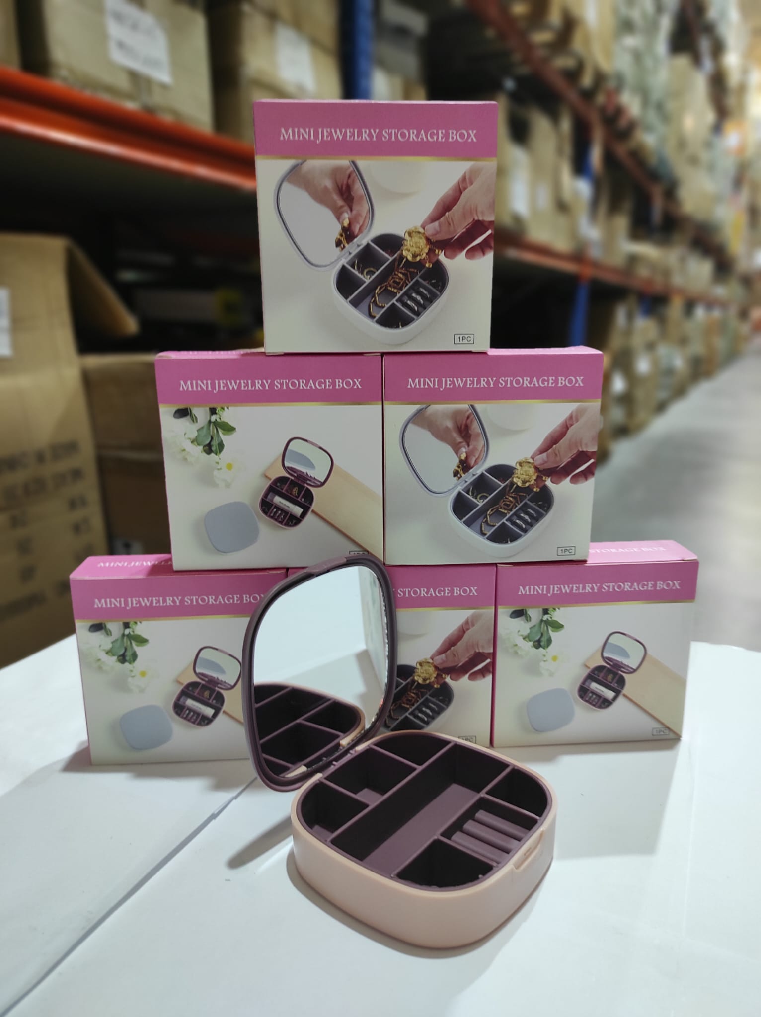 Mini joyero con espejo de viaje ( rosa , blanco ) - Imagen 5