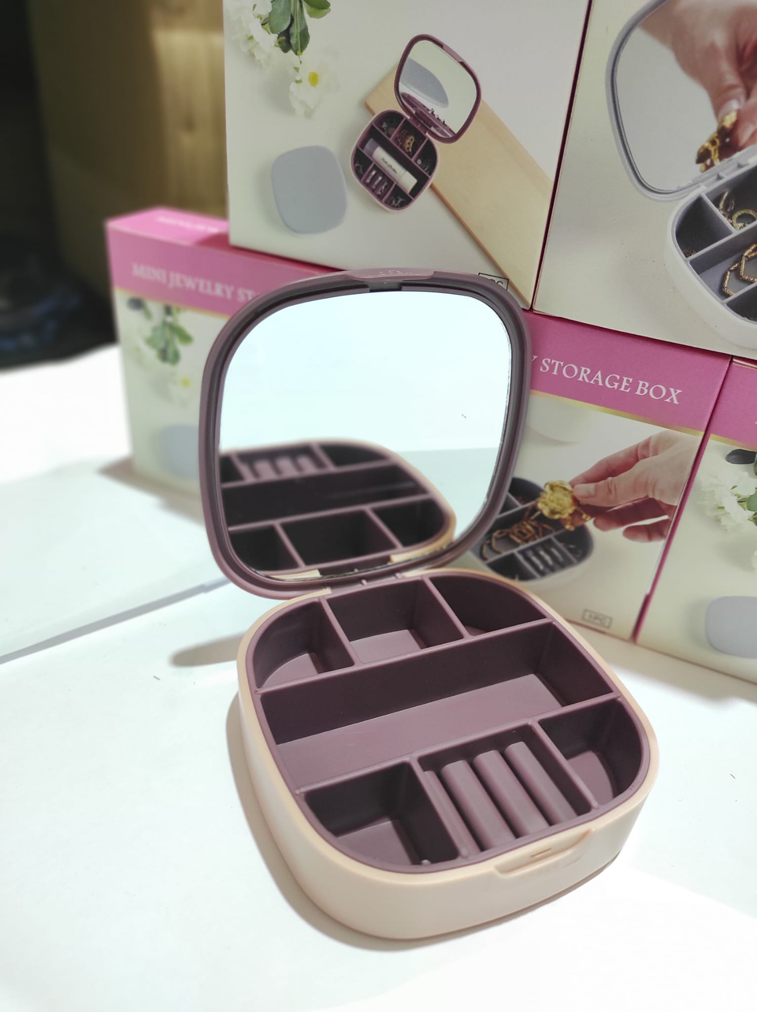 Mini joyero con espejo de viaje ( rosa , blanco ) - Imagen 3