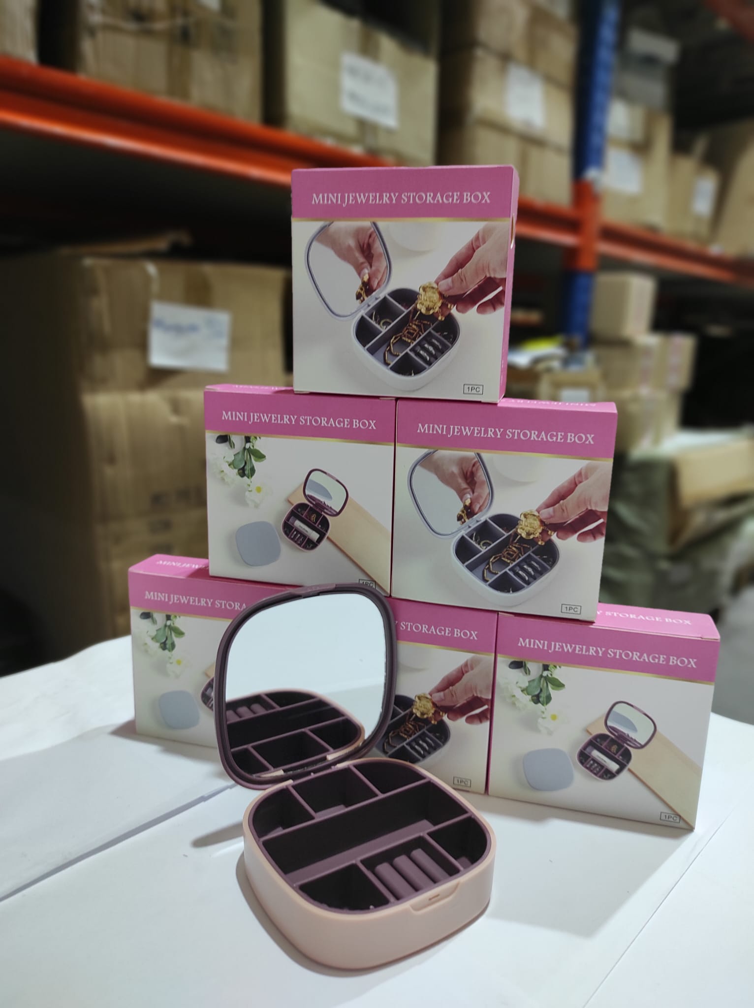 Mini joyero con espejo de viaje ( rosa , blanco ) - Imagen 4