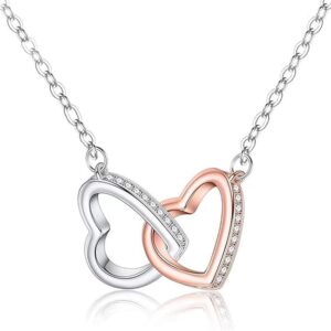 Collar de doble anillo de corazón bicolor